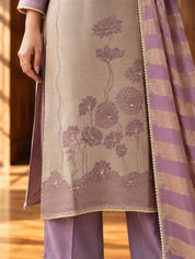 Taupe & Lavender Sequin Embellished Floral Printed Kurta Set with Dupatta in Ziraf Silk
