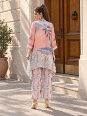 Peach Floral  Muslin Diamond Detailed Shrug 3-Piece Set