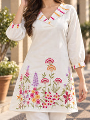 Embroidered Ivory Roman Silk Co-ord Set