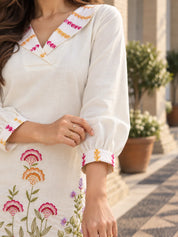 Embroidered Ivory Roman Silk Co-ord Set