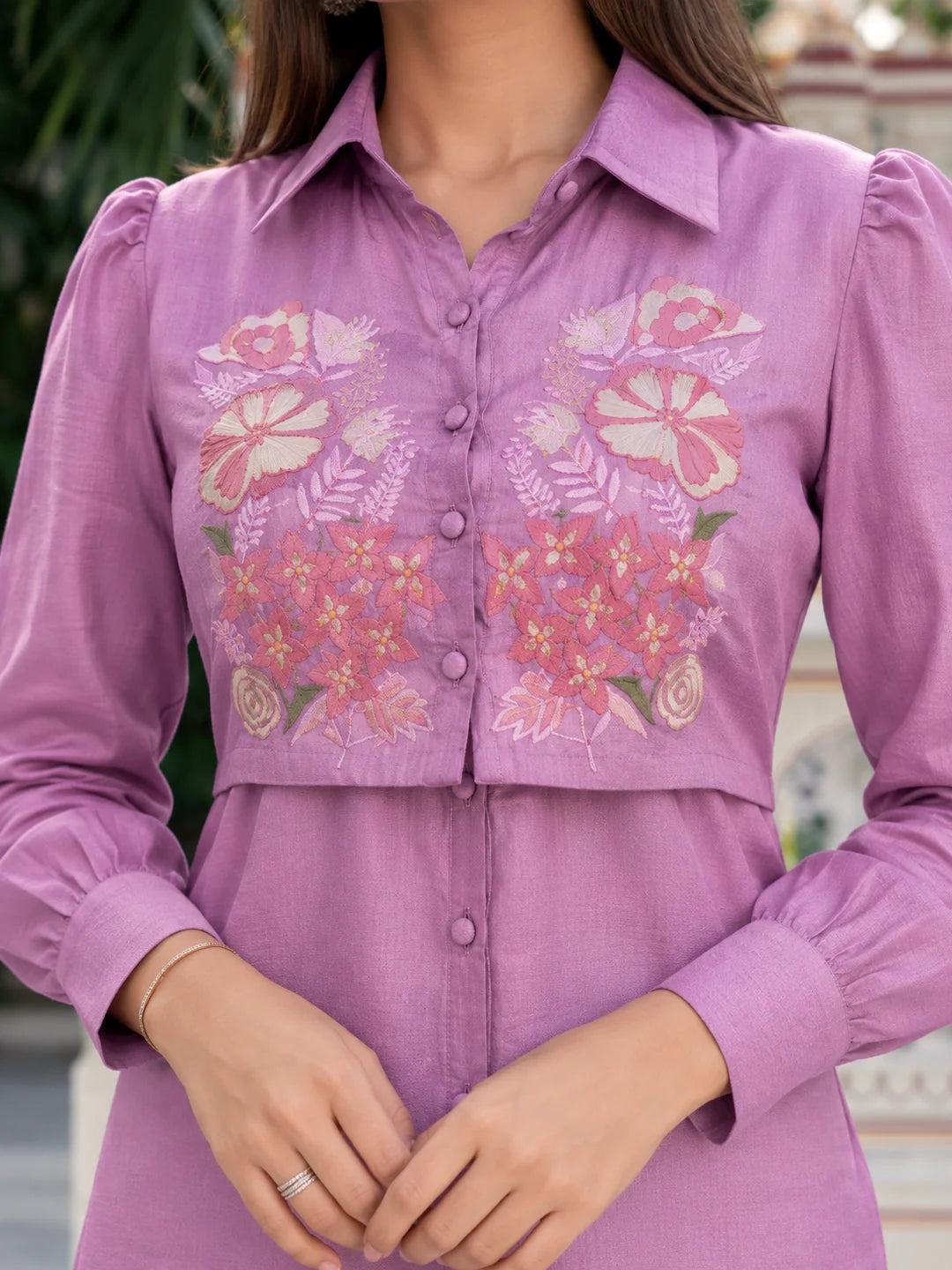 Conjunto de 3 piezas bordado en seda Dola violeta