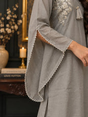 Light Grey Silver Foil Floral Tassel Detail Co-ord Set in Muslin