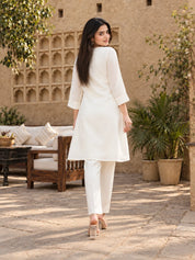 Ivory & Red Appliqué Silk Kurta Co-ord Set
