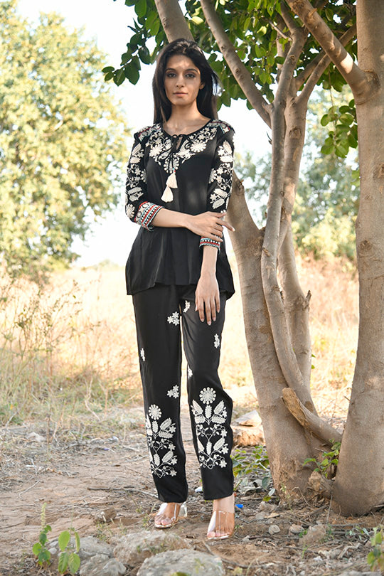 Aagam Black Co-ords With Cotton Embroidery Work