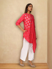 Hot Pink & White Embroidered Spade Motifs Chanderi Silk Co-ord Set