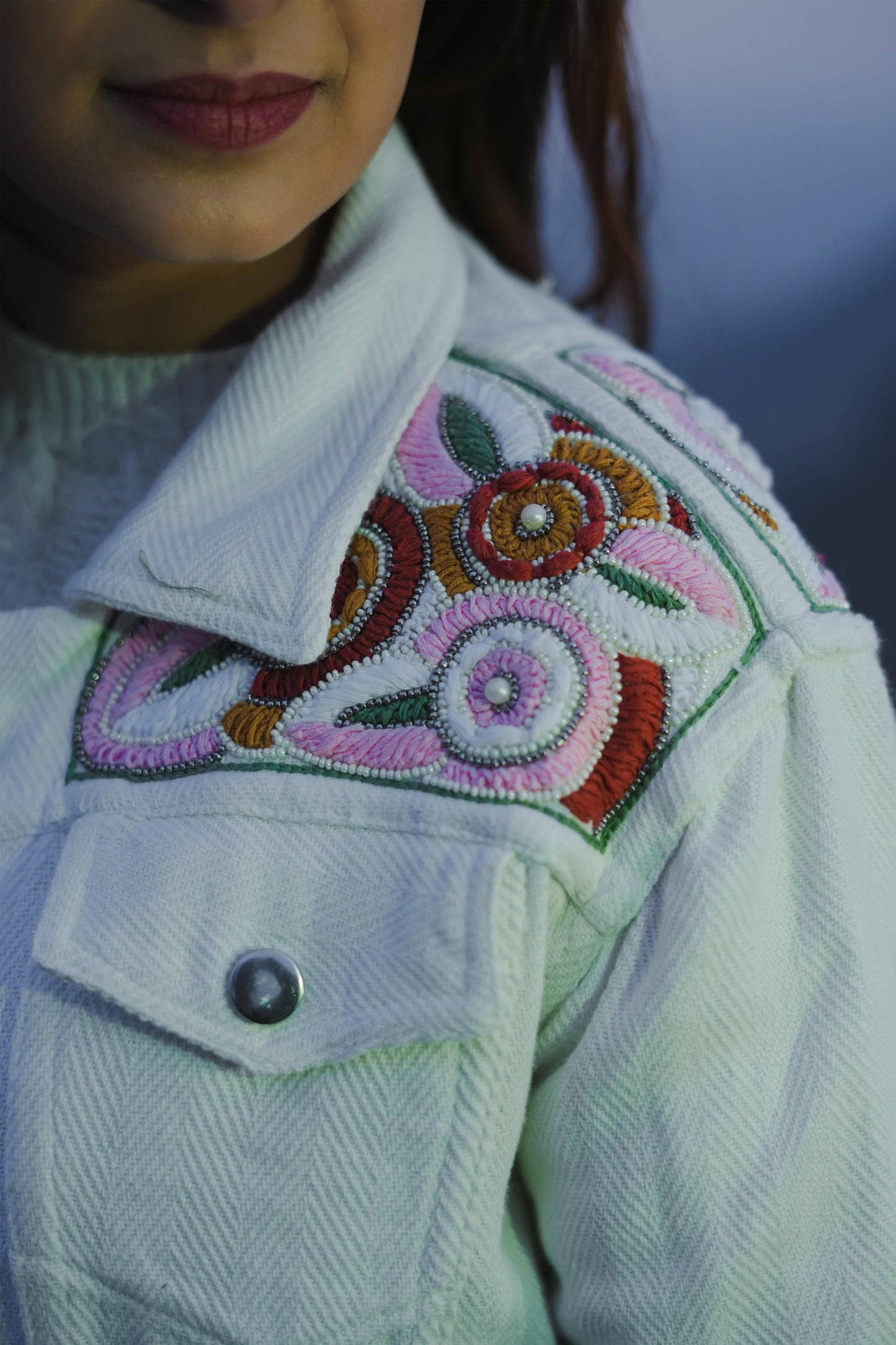 White Embroidered Jacket  Set