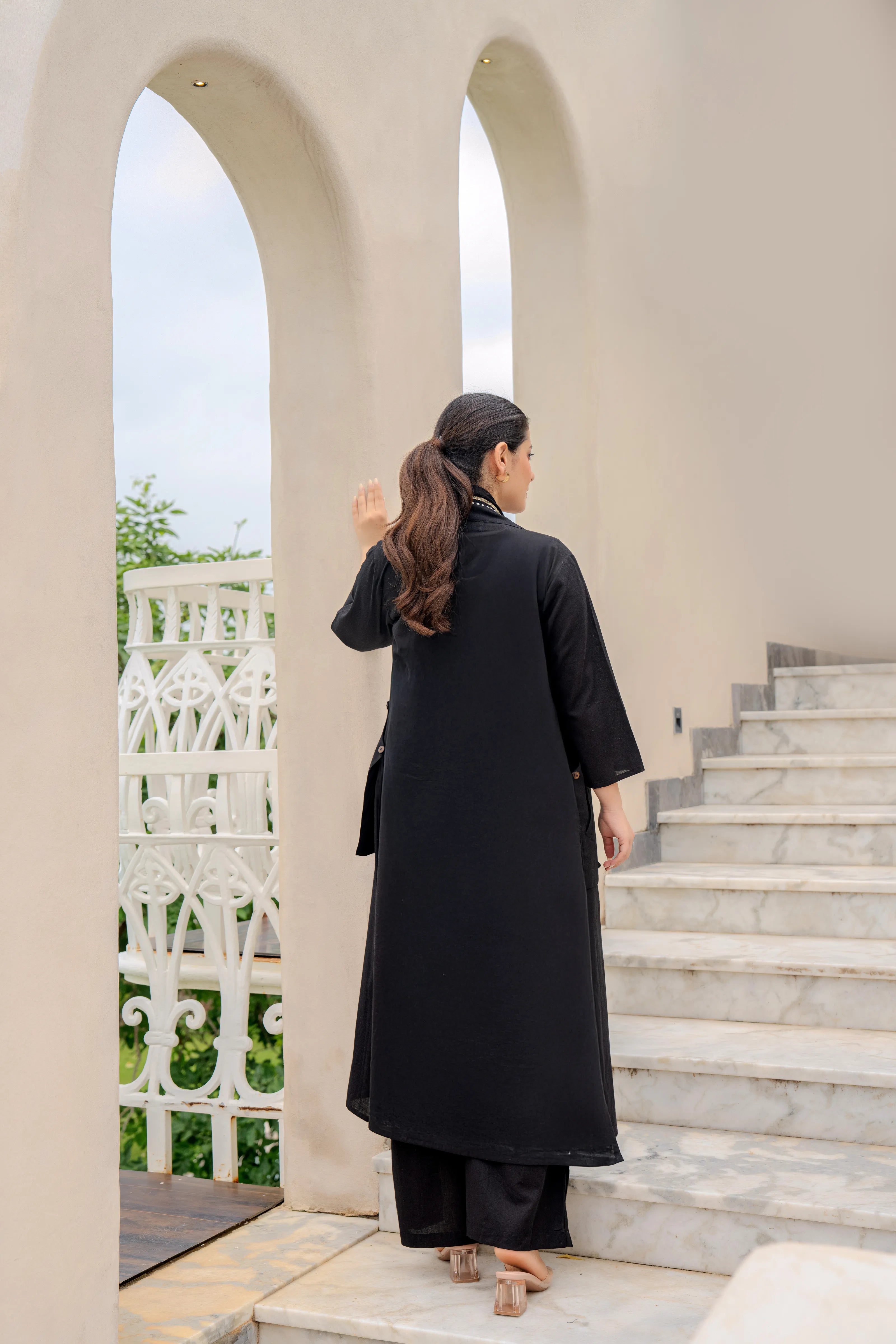 Classic Black 3 Piece Printed Co-ord Set in Cotton