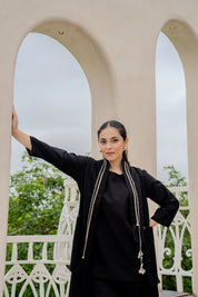 Classic Black 3 Piece Printed Co-ord Set in Cotton