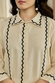 Cream Zigzag Embroidered Co-ord Set in Cotton Flex