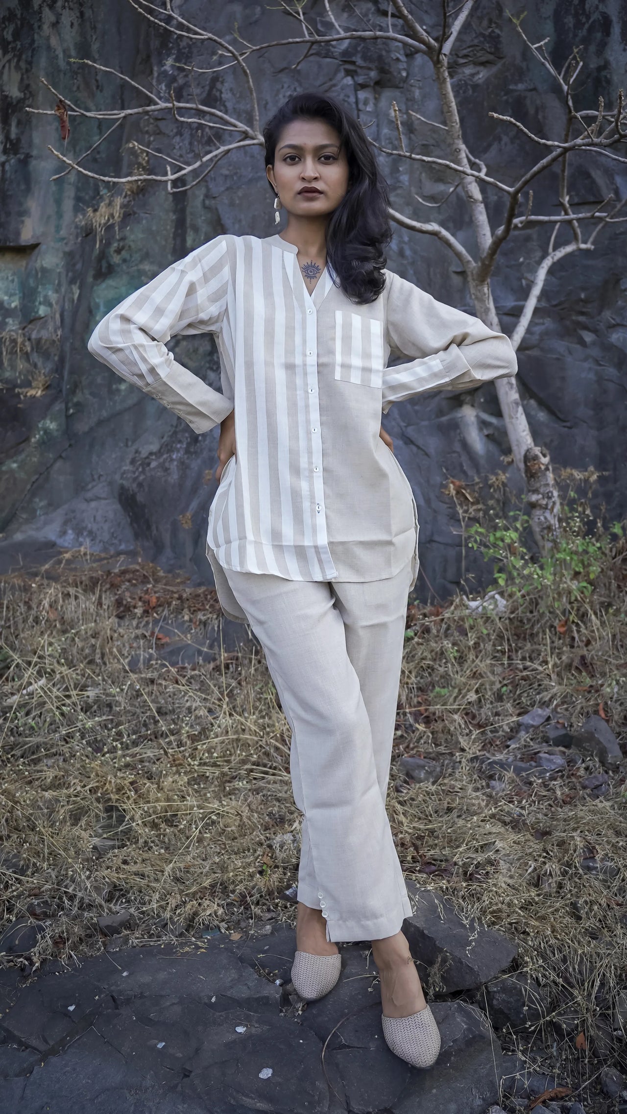 Casual chic Light Beige Linen Co-ord Set for women