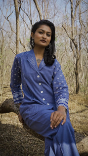 Blue Hand-Woven Cotton Printed Co-Ord Set