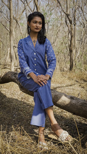 Blue Hand-Woven Cotton Printed Co-Ord Set