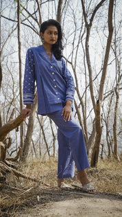 Blue Hand-Woven Cotton Printed Co-Ord Set