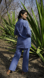 Blue Hand-Woven Cotton Printed Co-Ord Set