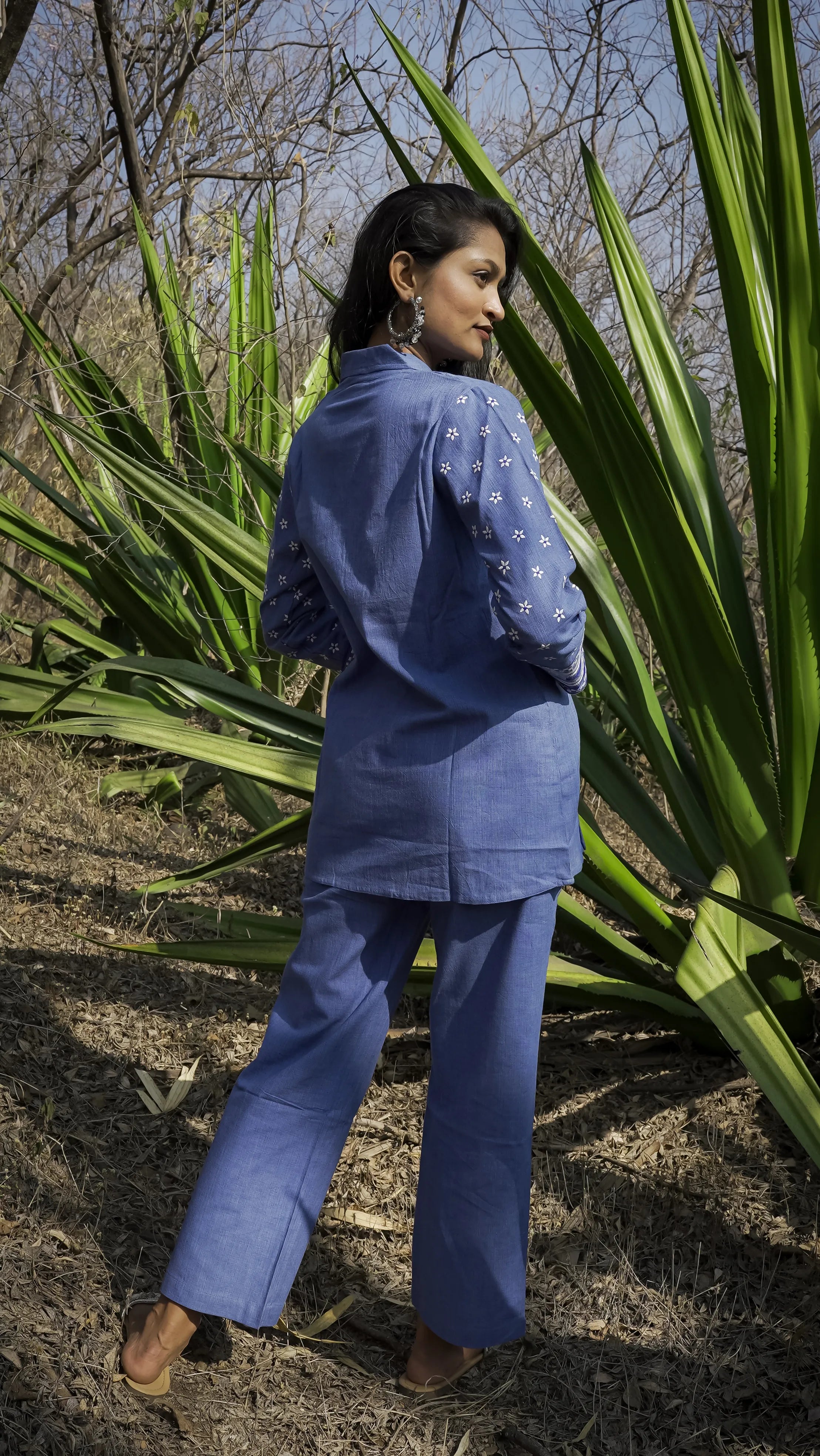 Blue Hand-Woven Cotton Printed Co-Ord Set