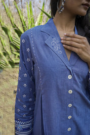 Kaftanize Soraya Blue Hand-Woven Cotton Printed Co-Ord Set