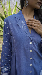 Blue Hand-Woven Cotton Printed Co-Ord Set