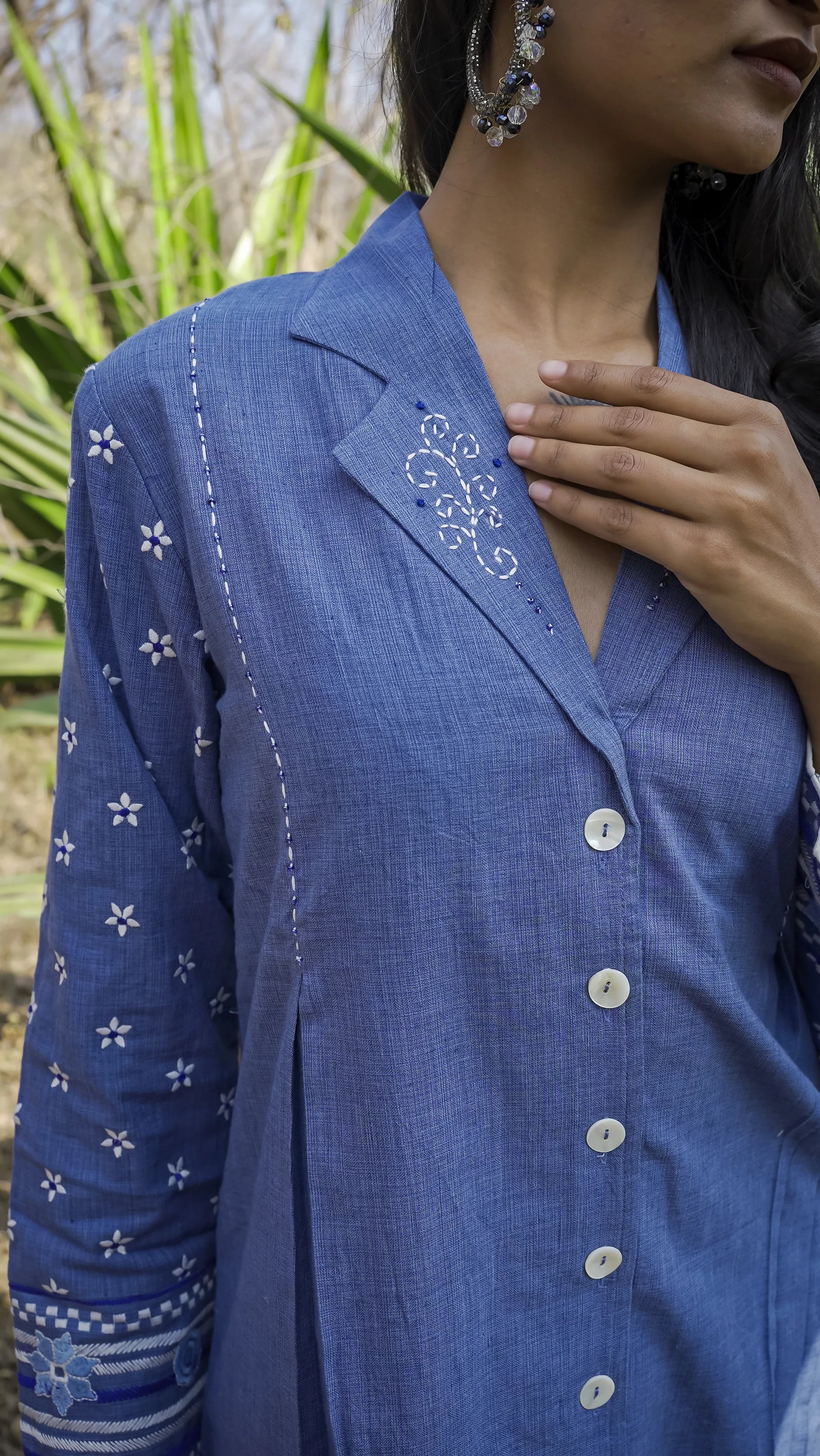 Blue Hand-Woven Cotton Printed Co-Ord Set