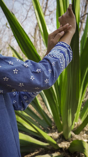 Blue Hand-Woven Cotton Printed Co-Ord Set