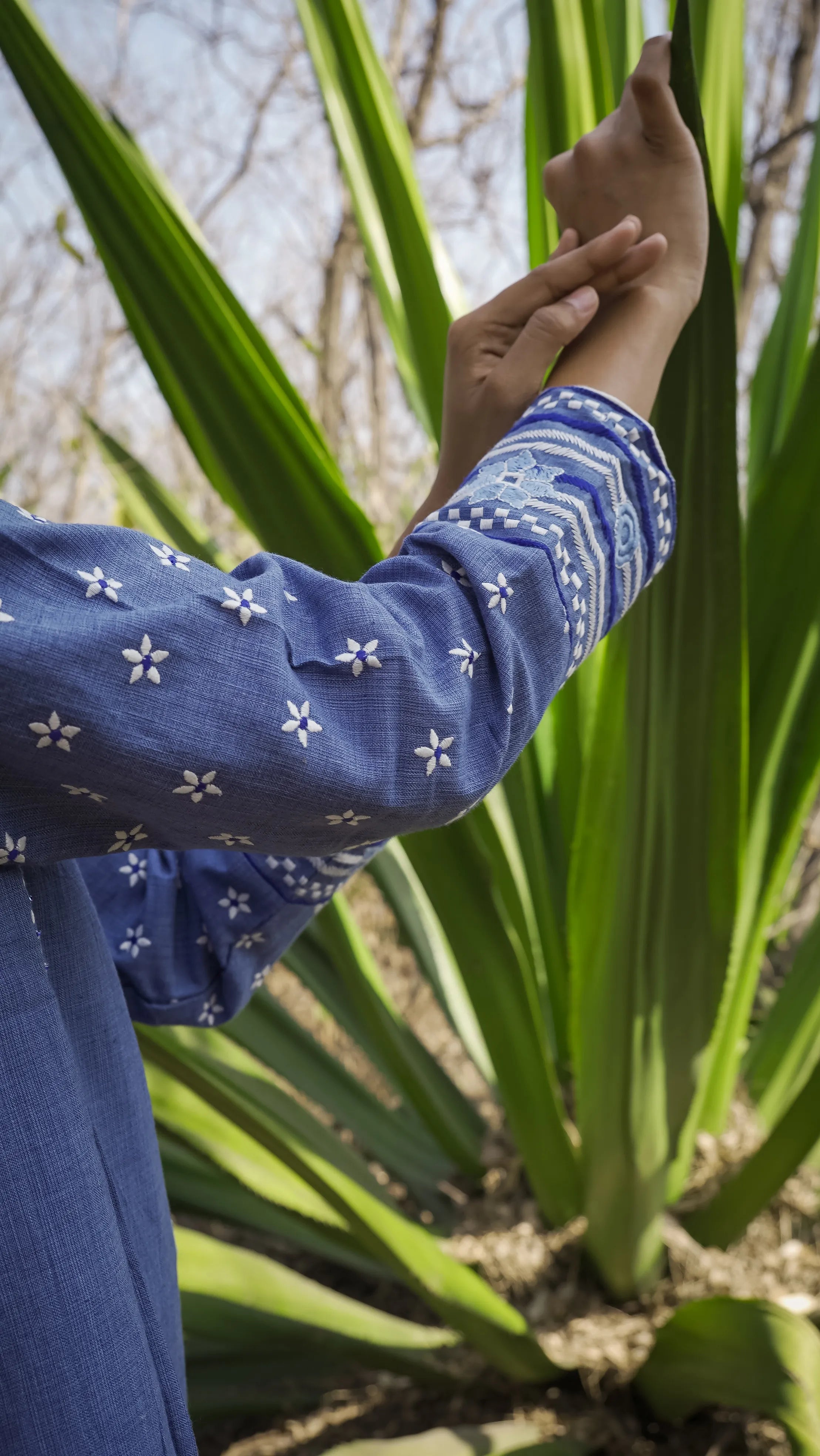 Blue Hand-Woven Cotton Printed Co-Ord Set