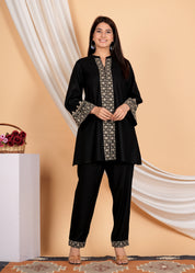 Black Golden Lurex Thread Embroidered Cotton Co-Ord Set