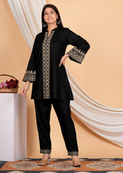 Black Golden Lurex Thread Embroidered Cotton Co-Ord Set