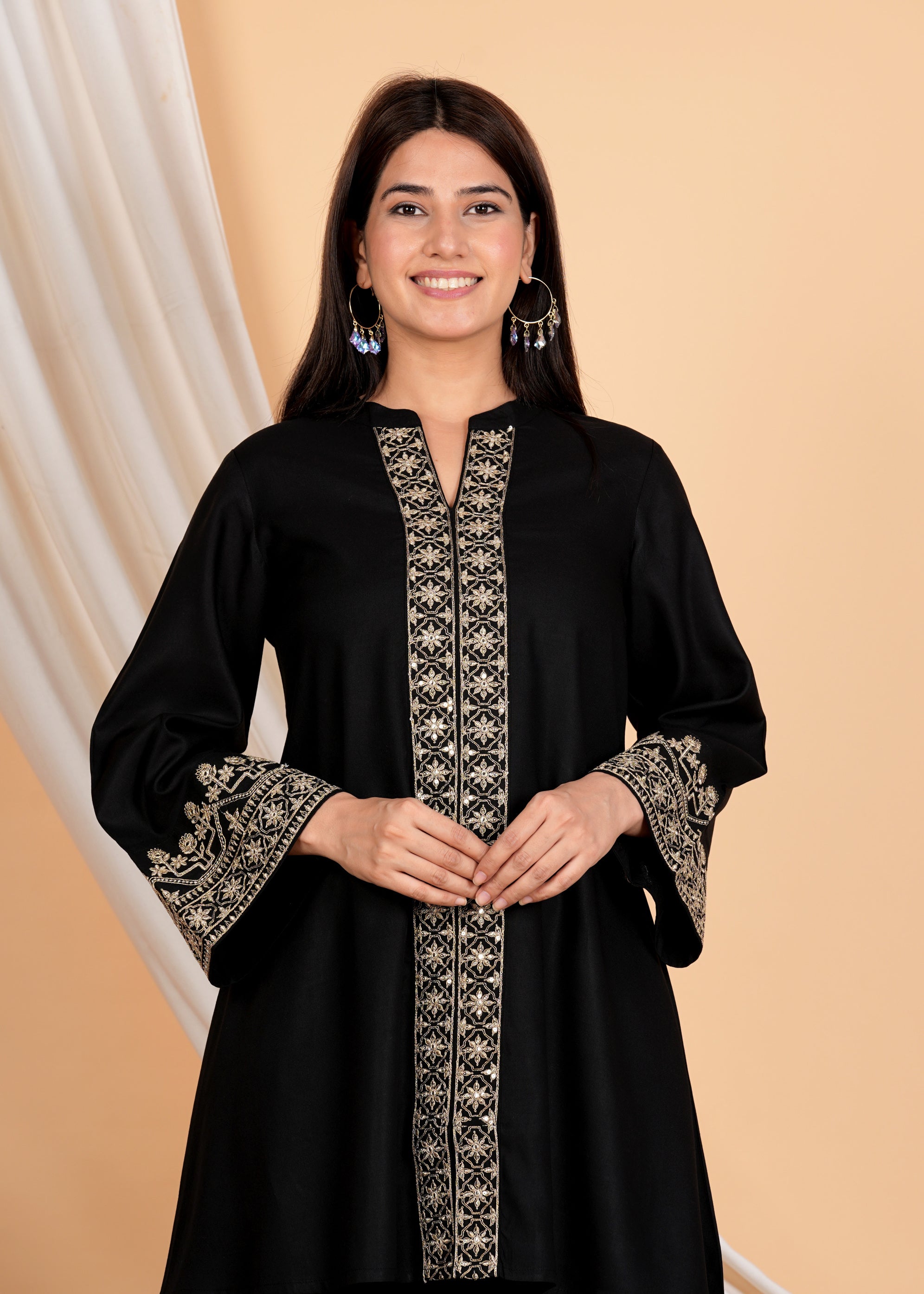 Black Golden Lurex Thread Embroidered Cotton Co-Ord Set