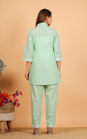 Mint Green Embroidered Co-ord Set in Cotton
