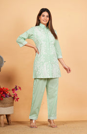 Mint Green Embroidered Co-ord Set in Cotton