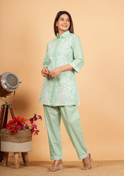 Mint Green Embroidered Co-ord Set in Cotton
