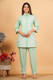 Mint Green Embroidered Co-ord Set in Cotton
