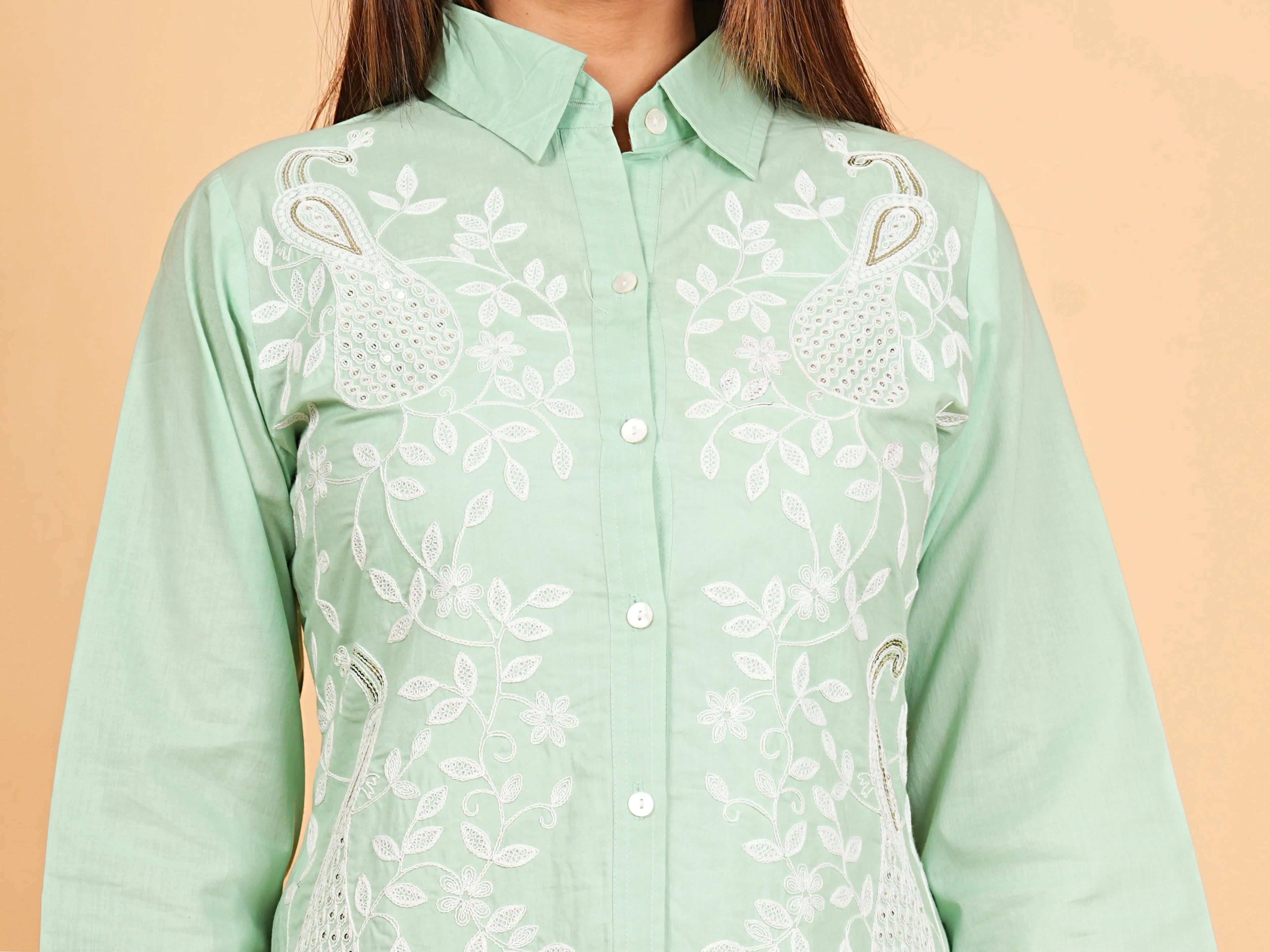 Mint Green Embroidered Co-ord Set in Cotton