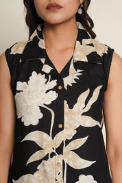 Black & Beige Floral Kurta Set