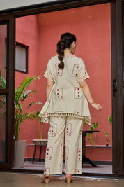 Light Beige 3 of Hearts Printed Co-ord Set in Cotton Slub