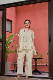 Light Beige 3 of Hearts Printed Co-ord Set in Cotton Slub