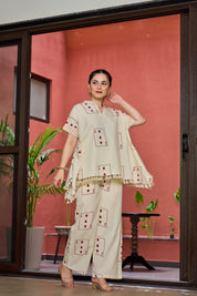 Light Beige 3 of Hearts Printed Co-ord Set in Cotton Slub