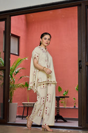 Light Beige 3 of Hearts Printed Co-ord Set in Cotton Slub