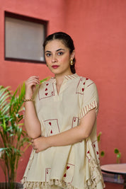 Light Beige 3 of Hearts Printed Co-ord Set in Cotton Slub