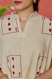 Light Beige 3 of Hearts Printed Co-ord Set in Cotton Slub