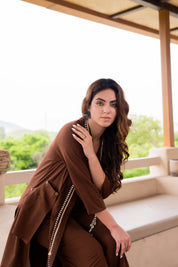 Brown 3 Piece Printed Co-ord Set in Cotton