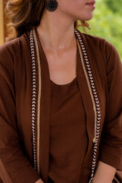 Brown 3 Piece Printed Co-ord Set in Cotton