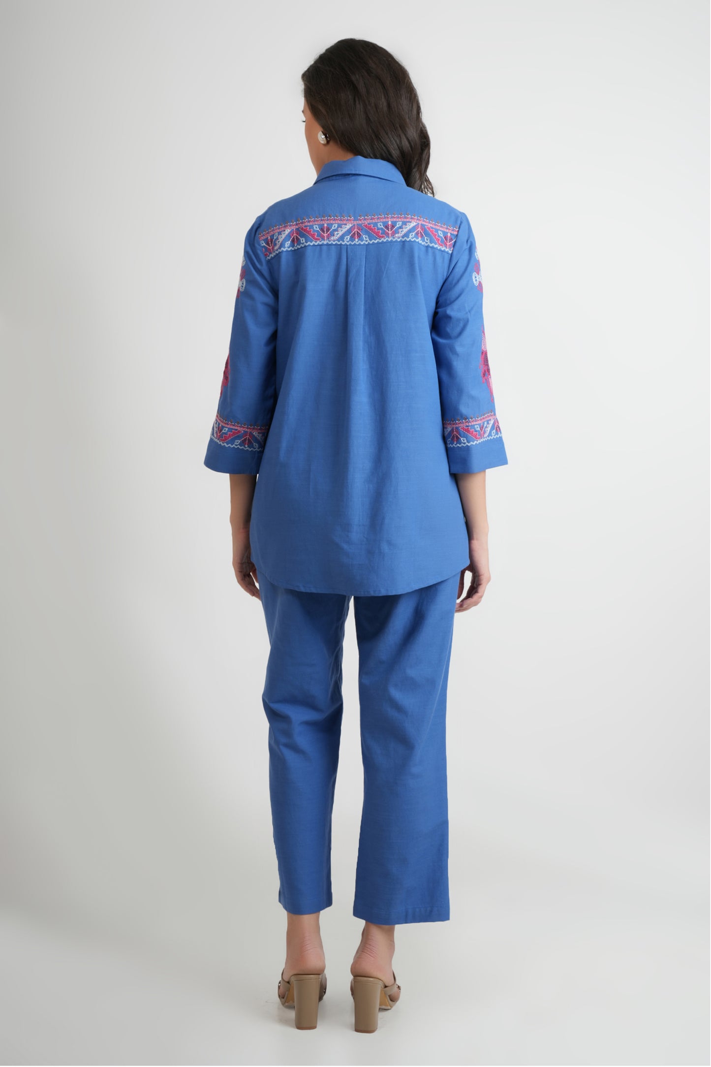 Barkha Blue Embroidered Cotton Co-ords Set
