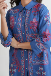 Kaftanize Barkha Blue Embroidered Cotton Co-ords Set
