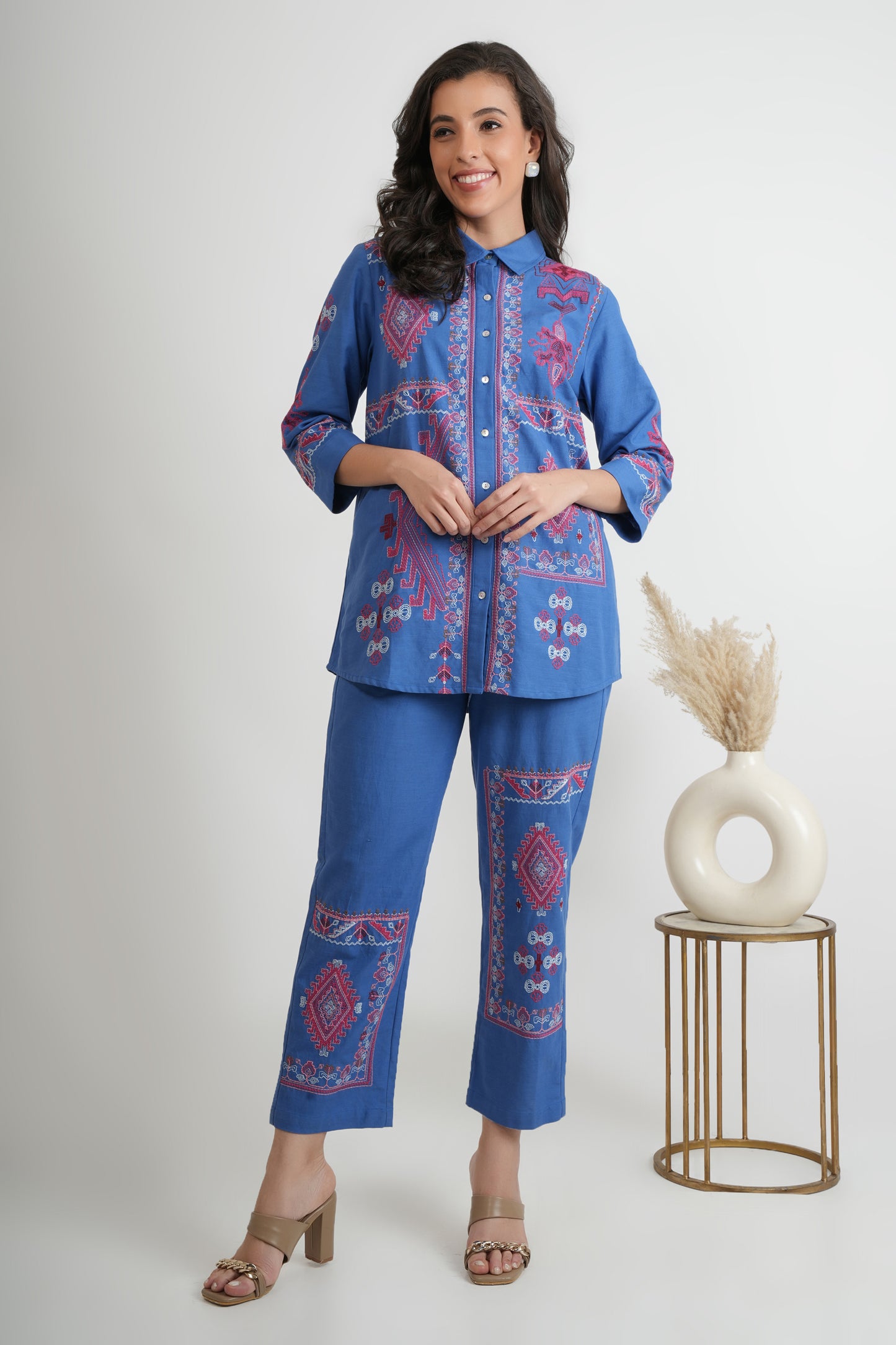 Barkha Blue Embroidered Cotton Co-ords Set