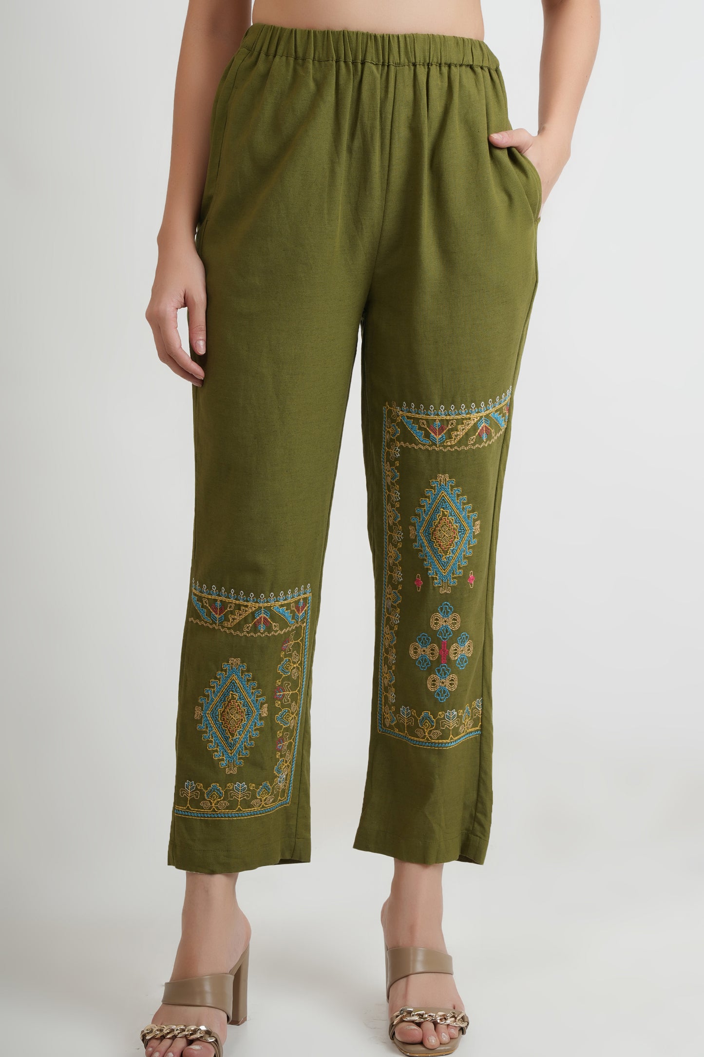 Green Embroidered Cotton Co-ords Set