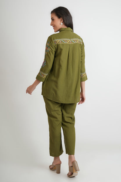 Green Embroidered Cotton Co-ords Set