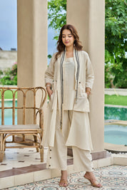 Off-White 3-Piece Co-ord Set in Cotton Flex