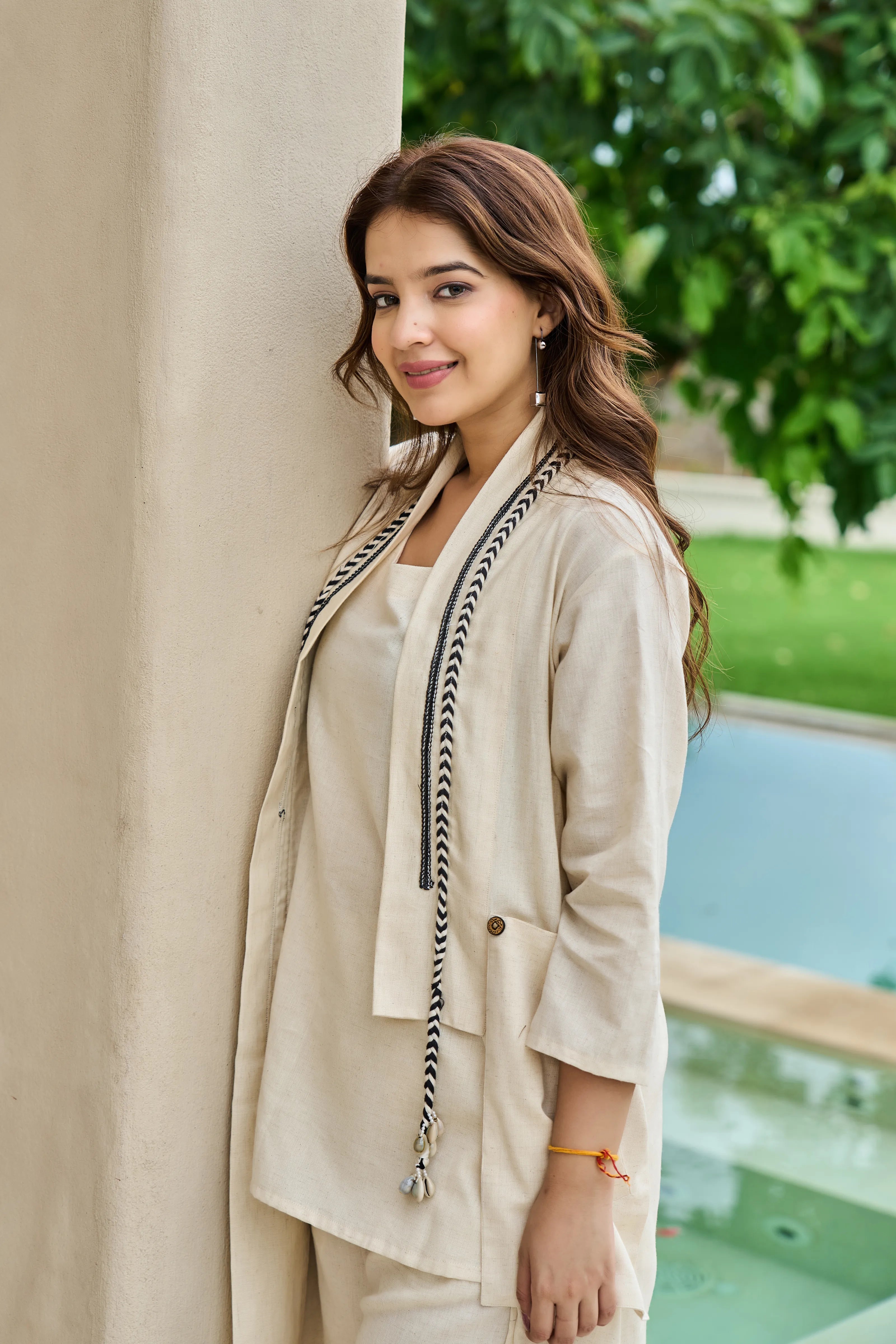 Off-White 3-Piece Co-ord Set in Cotton Flex