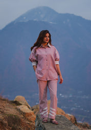 Kaftanize Light Pink Embroidered Cotton Top & Trouser Co-Ord Set