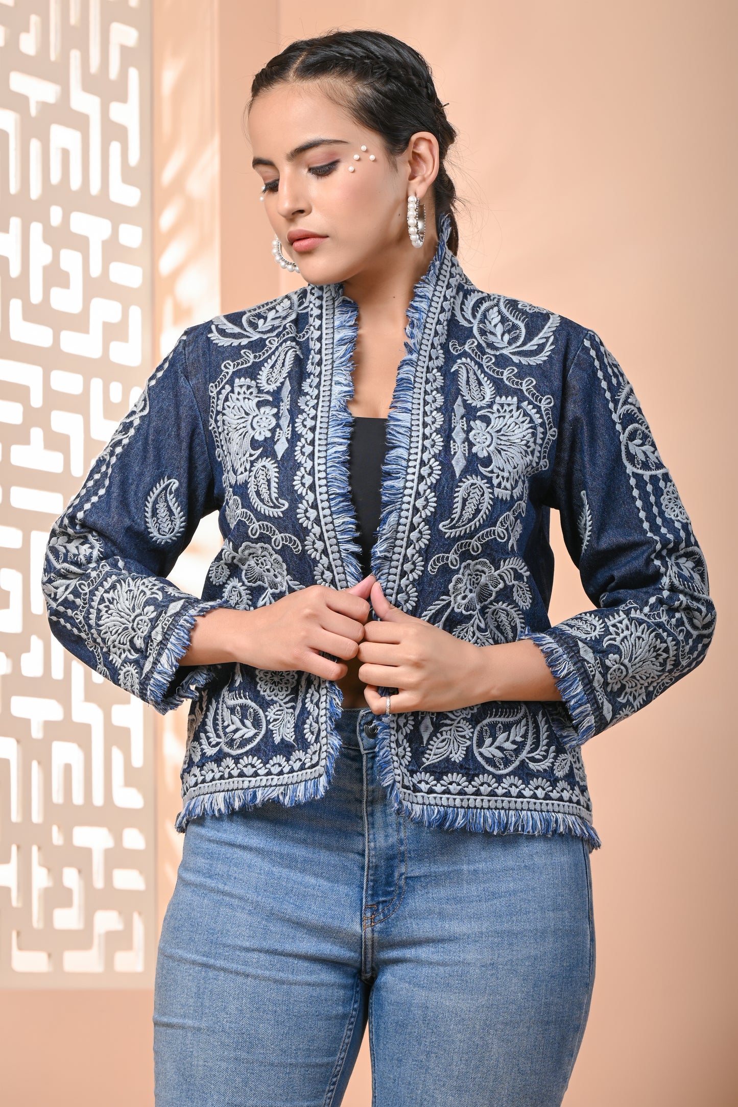 Roop Denim Embroidered Cotton Jacket